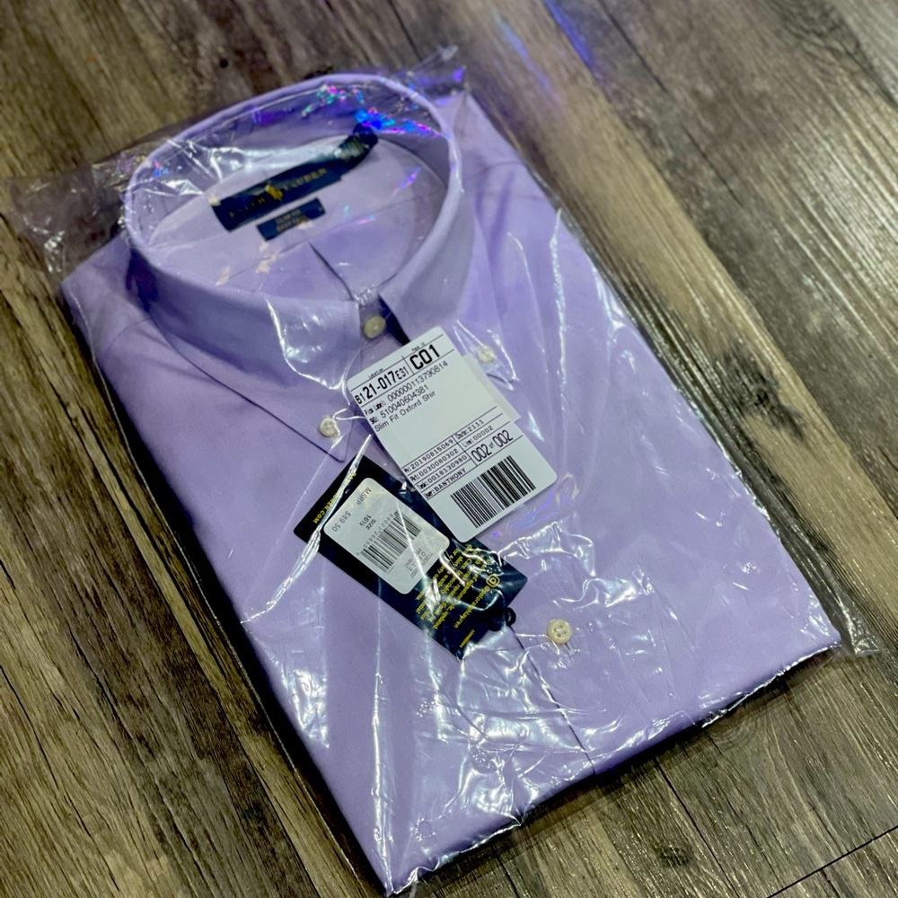 Polo Ralph Lauren Slim Fit Easy Care Oxford Shirt Purple Lavender - Size 16.5"